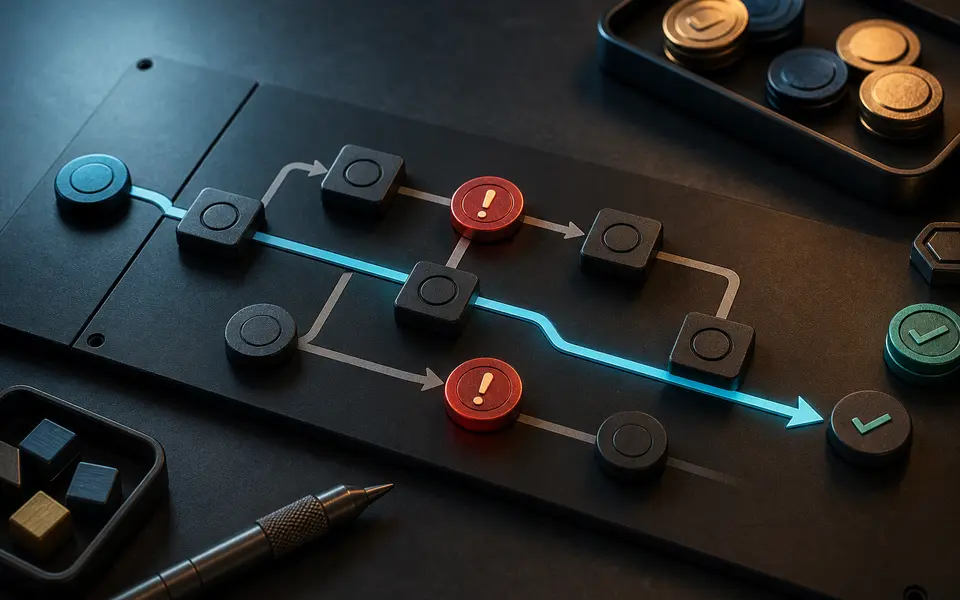 Physical workflow model highlighting operational bottlenecks and an improved path